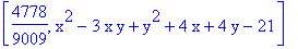 [4778/9009, x^2-3*x*y+y^2+4*x+4*y-21]